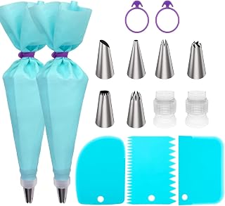Piping Bags and Tips Set, Cake Decorating Kit Supplies, Frosting Piping Kit for Baking with Pastry Bags and Tips, Standard Converters, Silicone Rings, Reusable Piping Bags for Cookie Icing, Cupcake