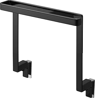 Yamazaki 1591 Kitchen Under Sink Storage Door Towel Hanger, H15, Black, W 7.9 x D 3.5 - 3.9 x H 7.7 inches (20 x 9 - 10 x 19.5 cm), Tower Towel Rack, Towel Hanger Bar, Anti-Wrap
