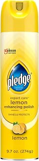 Pledge Expert Care Enhancing Furniture Polish, Lemon, 9.7 oz, (1-Pack) | Shines & Protects Wood Surfaces & More, Works on Sealed Leather, Wood, Stainless Steel & Granite, Removes Dust & Messes