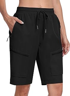 MoFiz Women 10" Hiking Cargo Shorts Quick Dry Athletic with 5 Zip Pockets