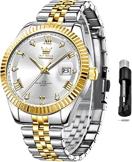 OLEVS Mens Classic Analog Luxury Stainless Steel Waterproof Date Two Tone Luminous Watch for Men