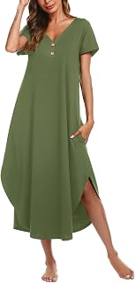 Ekouaer Long Nightgowns For Women Short Sleeve Midi Nightgown With Pockets