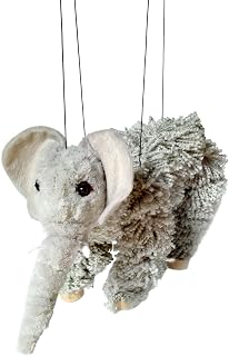 Artisan Owl Elephant Marionette Puppet - Yarn Elephant with Wooden Feet, Detachable Strings
