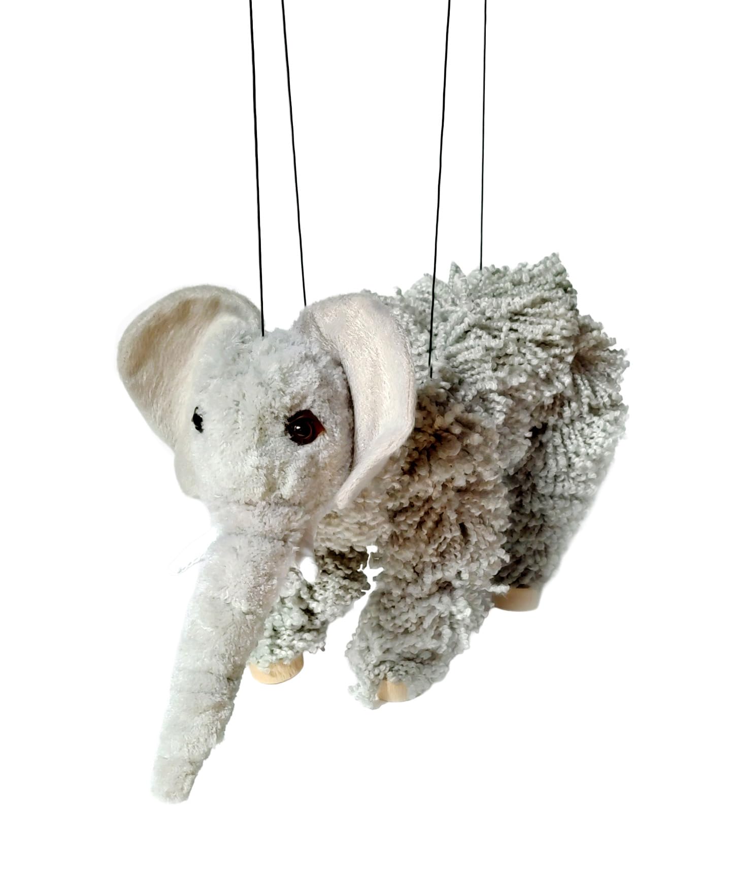 Artisan Owl Elephant Marionette Puppet - Yarn Elephant with Wooden Feet, Detacha