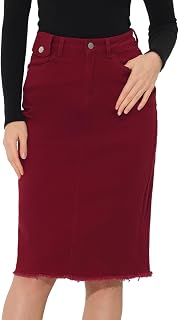 Allegra K Women's Casual Jean Skirt Raw Hem Stretch High Waist Denim Skirts
