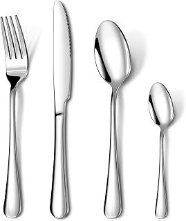 Cutlery Set, HONKKU 16 Pieces Stainless Steel Flatware Set for 4 People, Mirror Polished Tableware Silverware Set with Spoon Knife and Fork Set for Home Kitchen, Dishwasher Safe