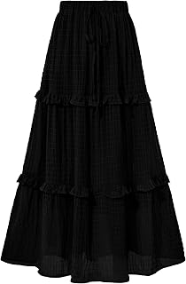 BTFBM Casual Solid Maxi Skirt Fall Clothes Flared A-Line Skirts for Women