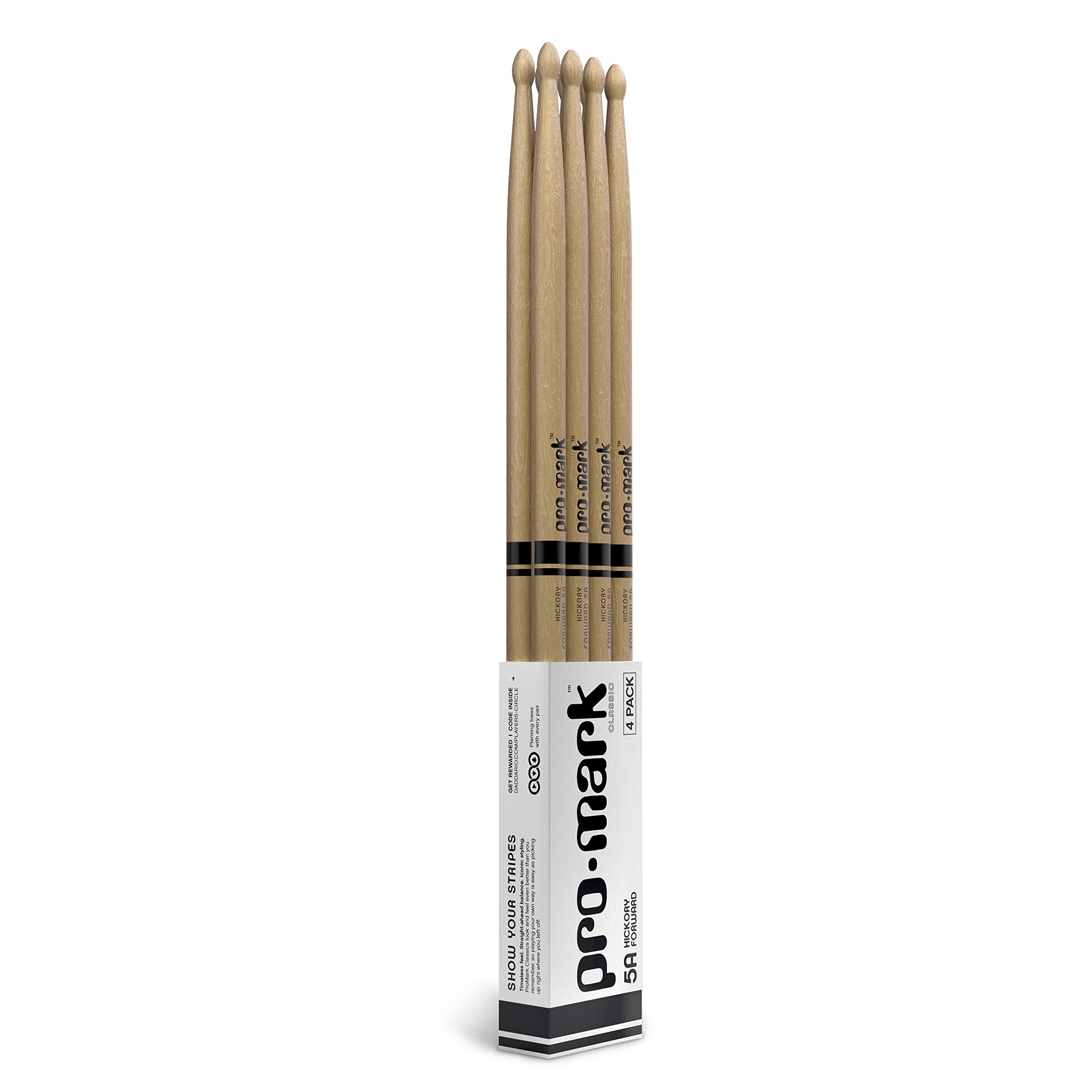 ProMark Classic Forward 5A Drumsticks, Wood Tip, 4 Pairs | ProMark Hickory drums