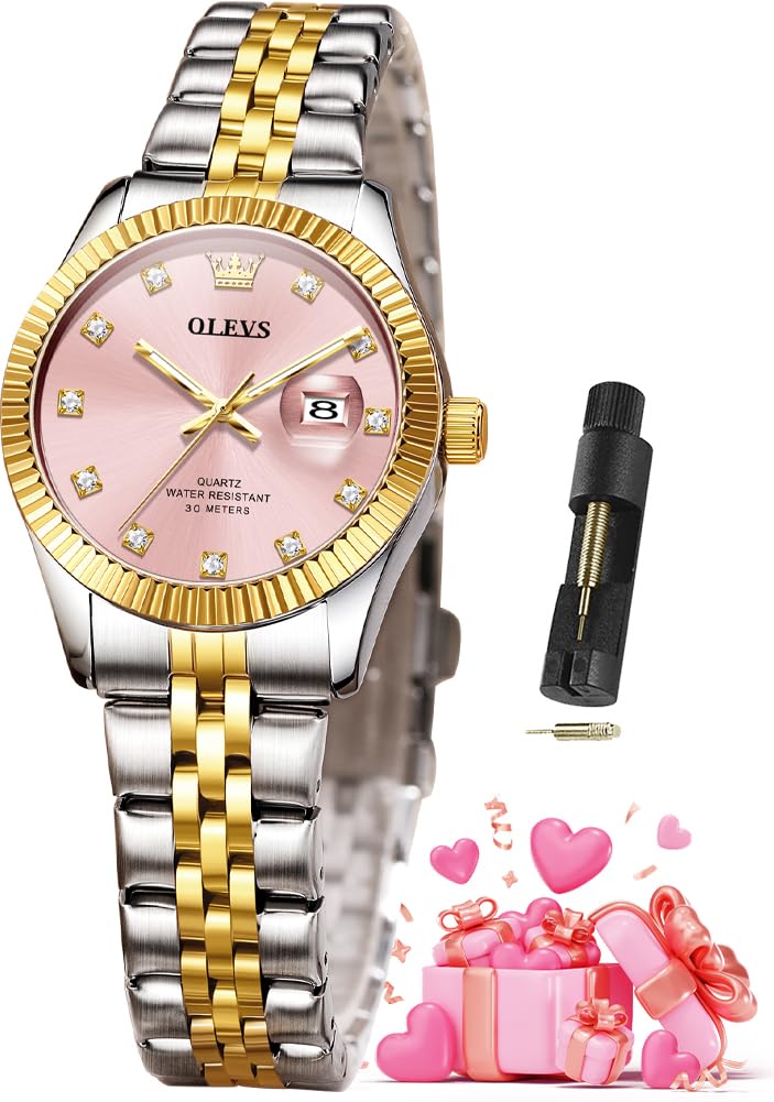 OLEVS Men's Quartz Square Analog Wrist Watch Stainless Steel Waterproof Two Tone