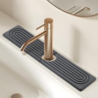 Faucet Mat for Kitchen Sink, Super Absorbent Diatomaceous Earth Stone Drying Mat Prevents Moisture, Stone Sink Splash Guard for Kitchen Bathroom Keep Countertops Dry (60cm L x 10cm W, Dark Grey)