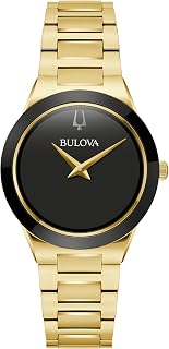 Bulova Ladies' Modern Millenia Gold Stainless Steel 2-Hand Quartz Watch, Blacl Dial Style: 97L175