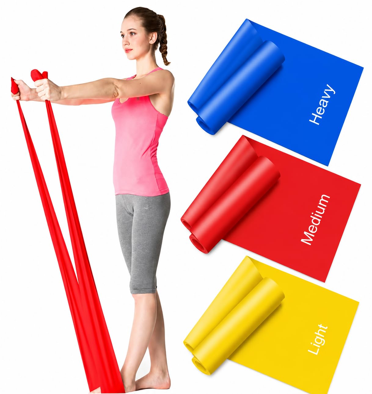 Resistance Bands Set [Set of 3] 1.5M/4.9ft Skin-Friendly Exercise Bands with 3 R