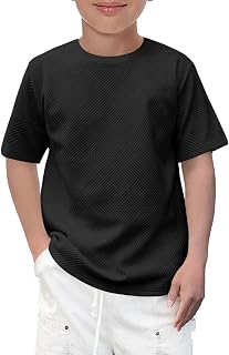 Haloumoning Boys Fashion Geometric Texture T Shirts Kids Round Neck Short Sleeve Loose Tops T-Shirts 5-14 Years