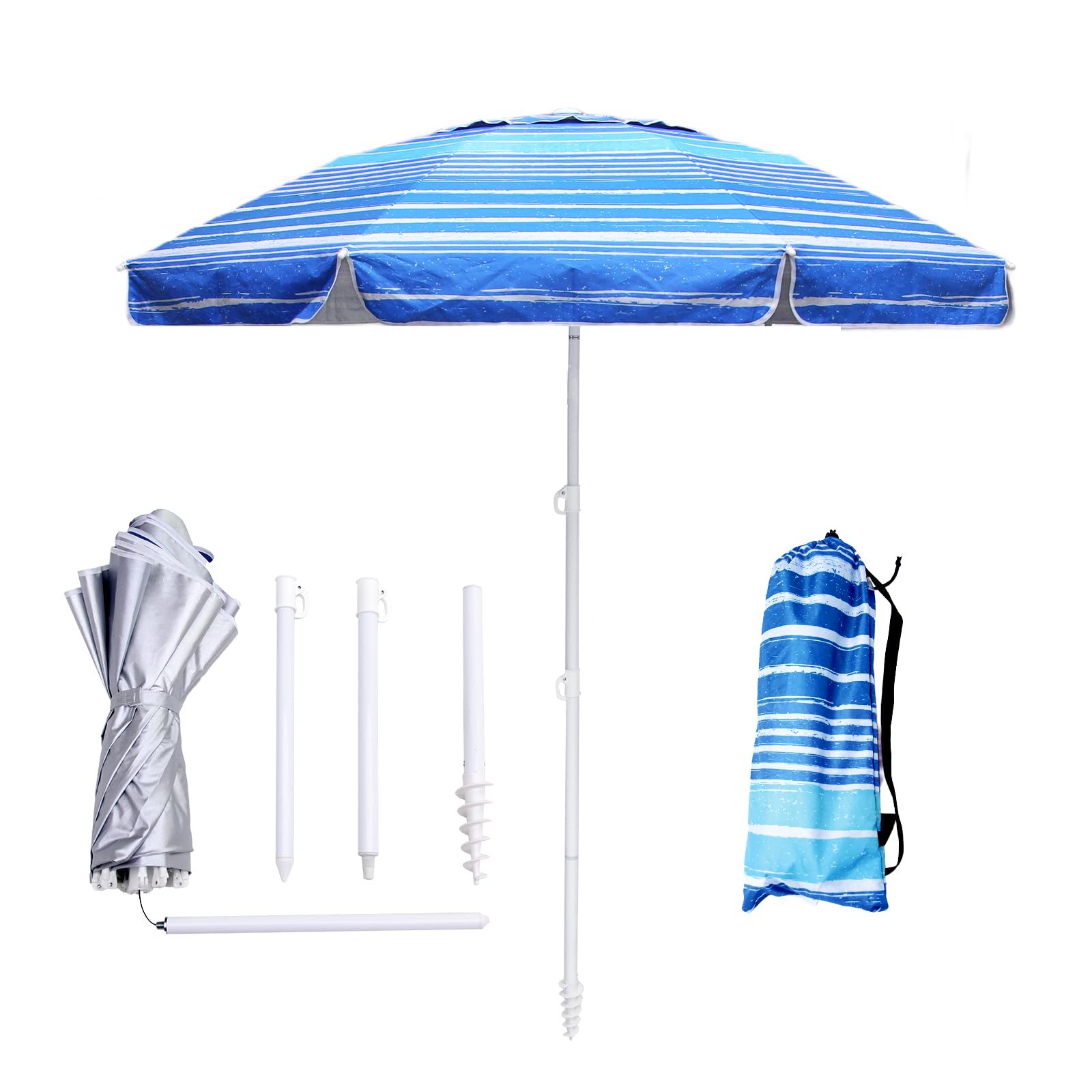 LOTTAFUN 6ft Beach Umbrella - Heavy Duty Wind Resistant UV 50+ Portable Sun Shad