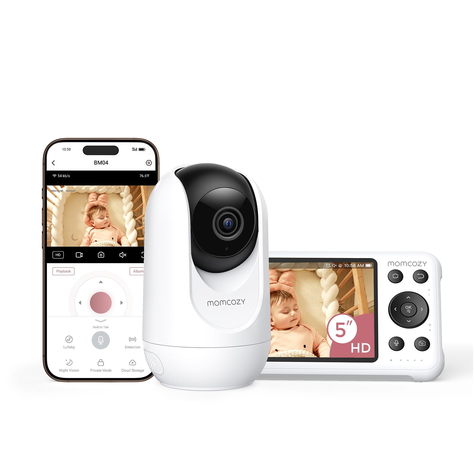 momcozy BM04 Dual-Mode Smart Baby Monitor, 5" 1080P Screen & Camera Unit | App-C