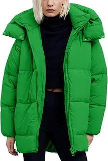 Flygo Womens Hooded Quilted Puffer Jacket Mid-Length Padded Coat