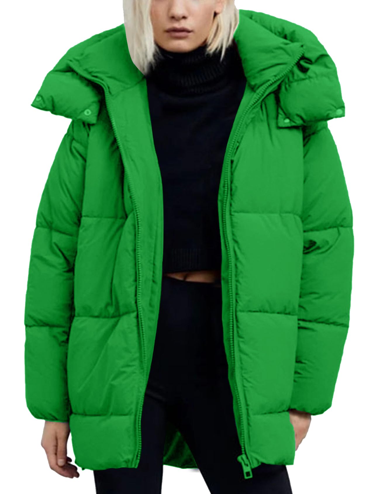 Flygo Womens Hooded Quilted Puffer Jacket Mid-Length Padded Coat