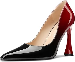 HDEUOLM Womens Stiletto Heel Square Toe Slip On Office Dress Patent Leather 3.9"