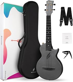 Enya NOVA U PRO 26-Inch Carbon Fiber Travel Cutaway Tenor Ukulele, Black | Waterproof Body, Resists Humidity, Heat and Cold, Lightweight 1.65 lb, Fuller Resonance, Kit: Case, Strap, Capo, Strings