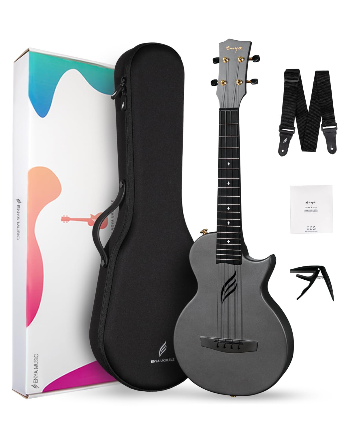 Enya NOVA U PRO 26-Inch Carbon Fiber Travel Cutaway Tenor Ukulele, Black | Water