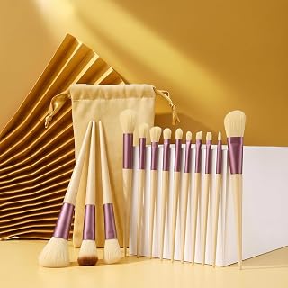 13Pcs Makeup Brushes, Blush Concealer Eye Shadow Blending Liner Make Up Brush Kit(Yellow)