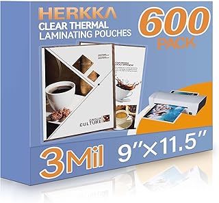 HERKKA 600 Pack Laminating Sheets, Holds 8.5 x 11 Inch Sheets, 3 Mil Clear Thermal Laminating Pouches 9 x 11.5 Inch Lamination Sheet Paper for Laminator, Round Corner Letter Size