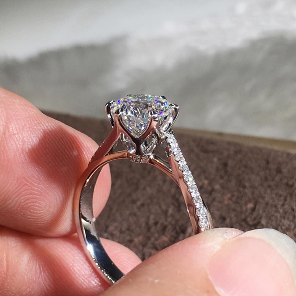 Luxury 6 Prong Cubic Zirconia Proposal Rings for Women Silver Color Wedding Band