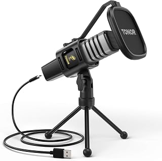 TONOR RGB USB Microphone, Cardioid Condenser Computer Mic, Pop Filter, for Conference, Gaming, Podcast, Chatting, Compatible with Laptop, Desktop PC, 200 cm Cable, with Desktop Stand, TC30