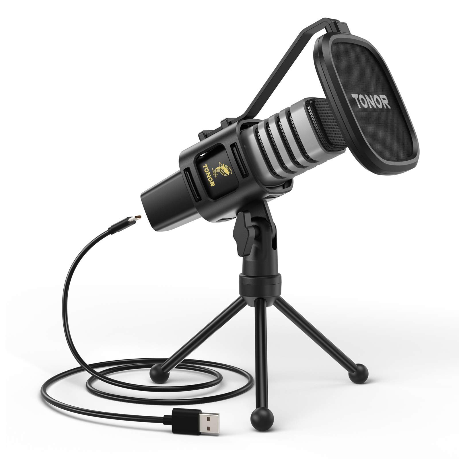 TONOR RGB USB Microphone, Cardioid Condenser Computer Mic, Pop Filter, for Confe