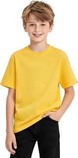 melookii Kids Plain T-Shirt Unisex Short Sleeve Tees Tops for Boys & Girls | 100% Cotton, Crew Neck Basic Blank T Shirts, Solid Casual School PE Uniform Clothes for Children