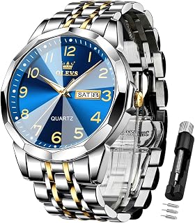 OLEVS Mens Quartz Analog Watch Stainless Steel Waterproof Luminous Date Two Tone Casual Wrist Watch