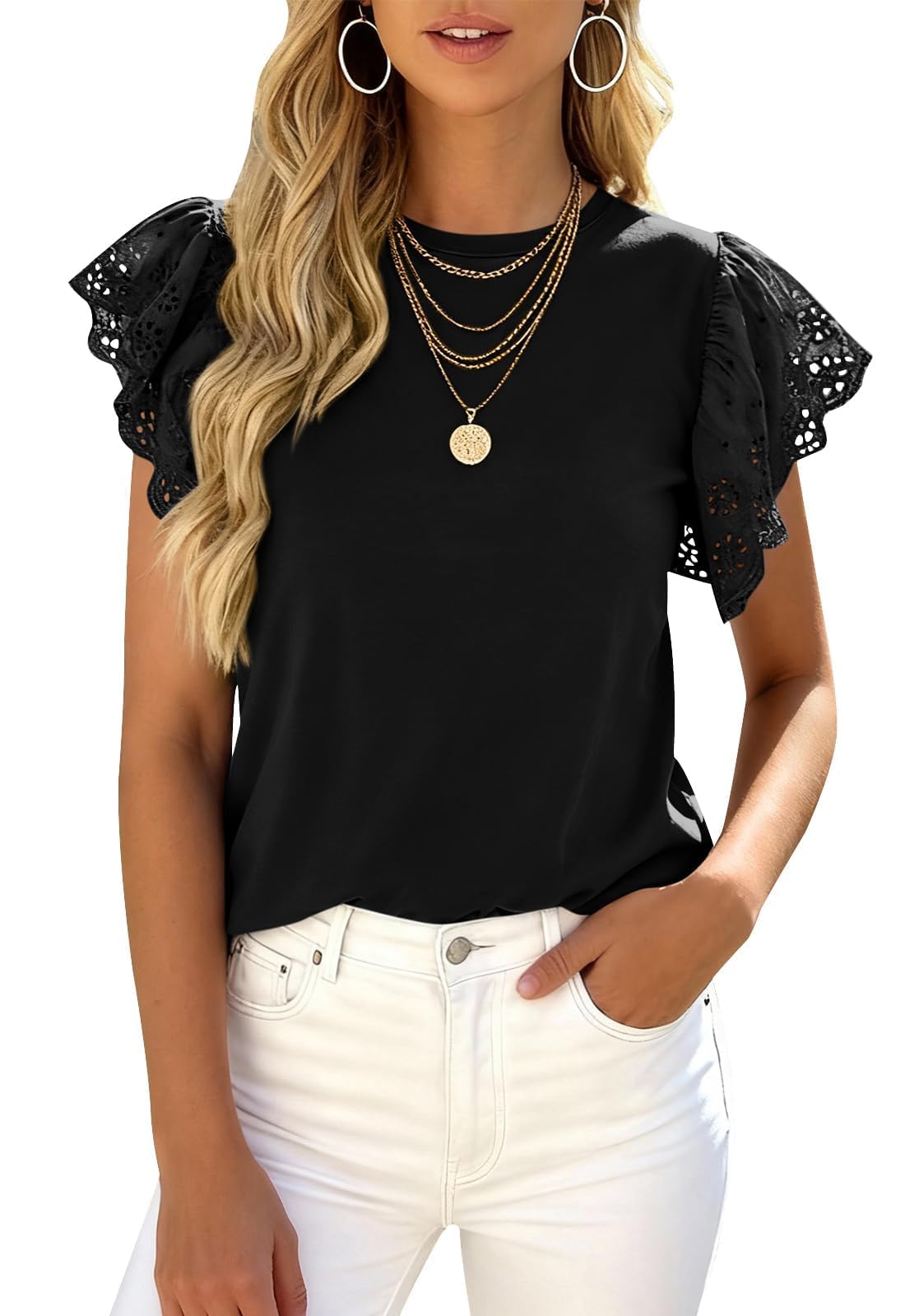 PRETTYGARDEN Women Tops Elegant Casual Cut Out Short Sleeve Summer T Shirts 2026