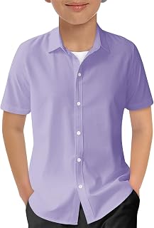 Haloumoning Boys Short Sleeve Dress Shirts Button Down Formal Uniform Shirt