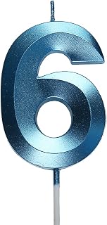 2.76 Inch Blue 6 Birthday Candle,6th Birthday Decoration for Boys Girls