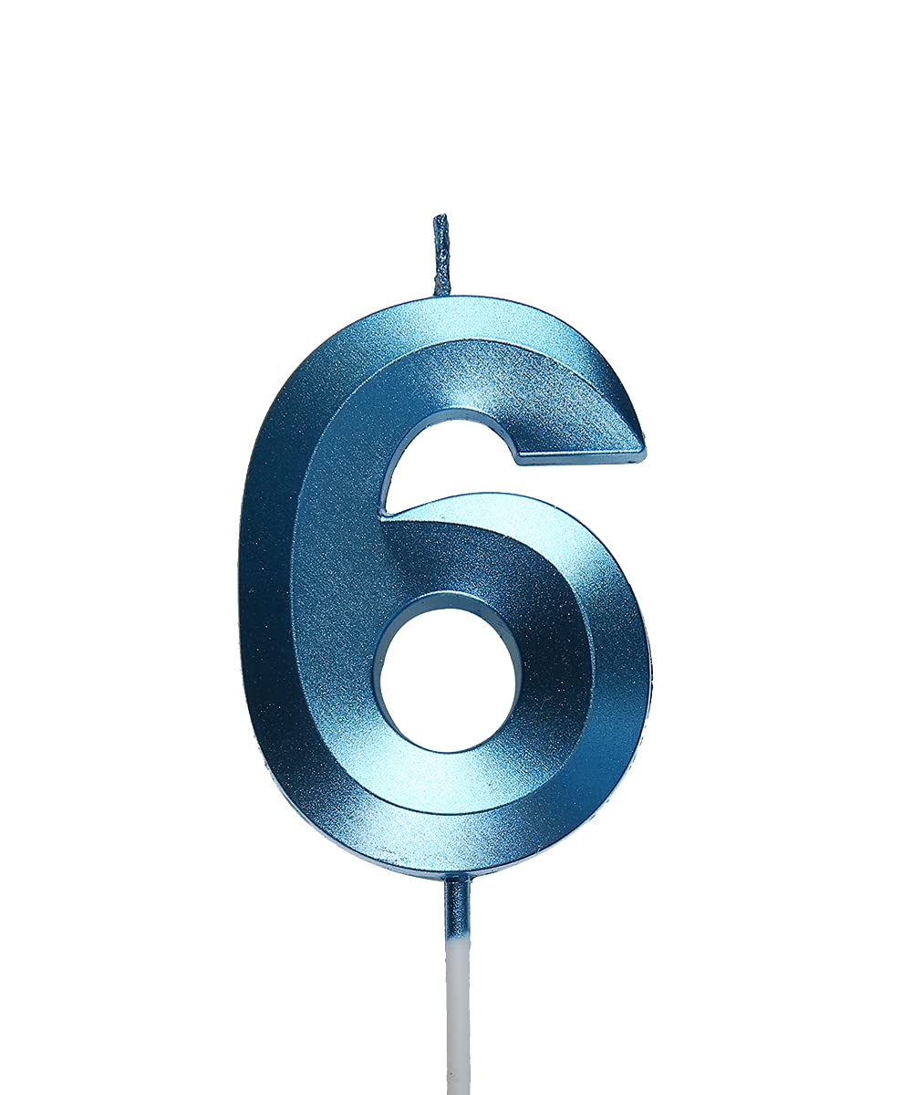 2.76 Inch Blue 6 Birthday Candle,6th Birthday Decoration for Boys Girls