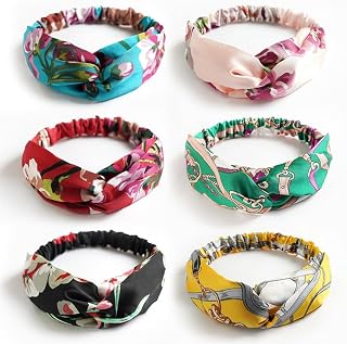 6 Pieces Boho Headbands Floral Knot Elastic Cross Hair Bands Non-Slip Turban Head Wrap for Yoga Party Daily Life Multicolor Assorted