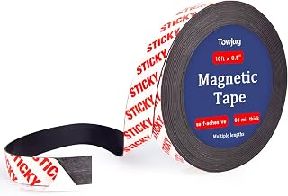 Towjug Magnetic Tape 10ft x 1/2in Fridge Magnets with Adhesive Backing Roll | Flexible Sticky Magnet Strip for DIY Crafts, Kitchen Organization, Classroom Essentials, Peel & Stick Magnets for Whiteboard