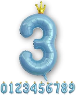 La Kissa Balloon Number Balloons Birthday Birthday Decoration Balloons with Crown Crown 40 inches Large with Straw Number Balloons Approximately 90cm Anniversary (Crown Blue, 3)