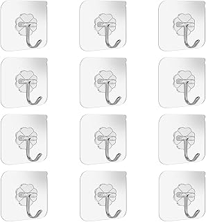 Wislter Adhesive Wall Hooks Bathroom Kitchen 12 Packs Heavy Duty 22lb(Max) Nail Free Sticky Hangers with Stainless Utility Towel Bath Ceiling Hooks