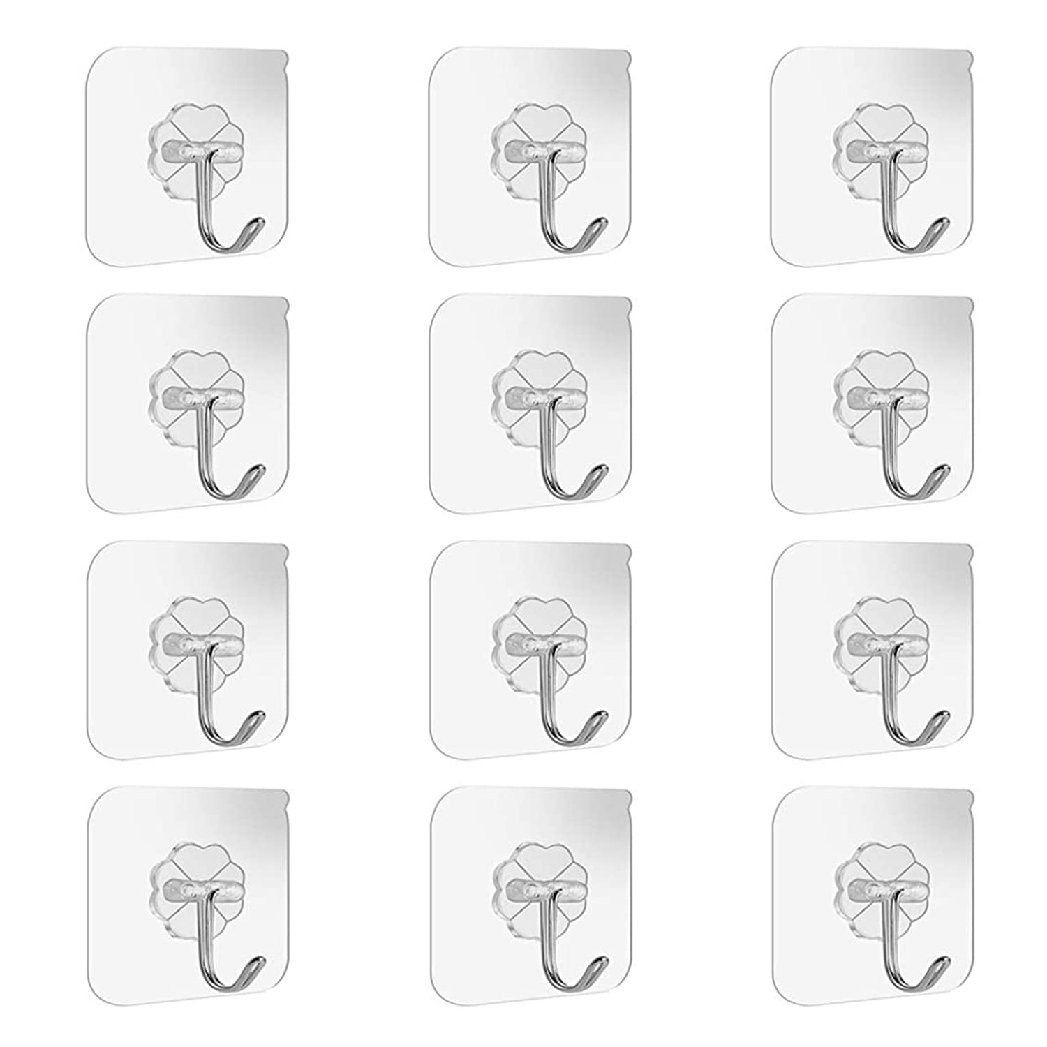 Wislter Adhesive Wall Hooks Bathroom Kitchen 12 Packs Heavy Duty 22lb(Max) Nail 