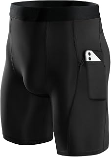 Niksa 3 Pieces Running Tights Men Short Shorts Basic Compression Men Shorts Workout with Cell Phone Pocket Quick Dry Breathable Shorts