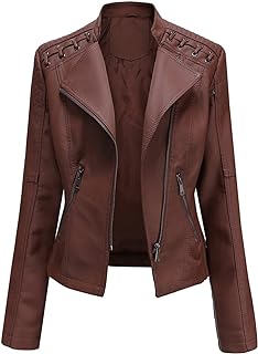 MODFUL Women's Faux Leather Moto Jacket Casual Short Solid Color PU Biker Coat with Pockets