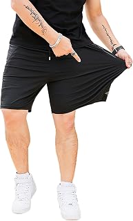 Mens Plus Size Stretchy Fit Gym Athletic Mesh Shorts Breathable Quick-Dry Sports Running Shorts with Zip Pockets (S-6XL)