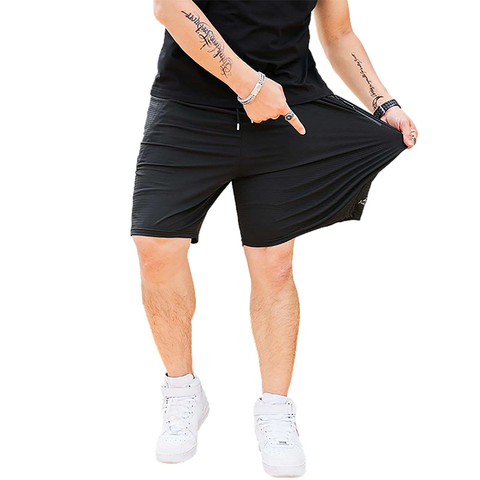Mens Plus Size Stretchy Fit Gym Athletic Mesh Shorts Breathable Quick-Dry Sports