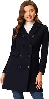Allegra K Women's Winter Coat Notched Lapel Cross Trench Coat