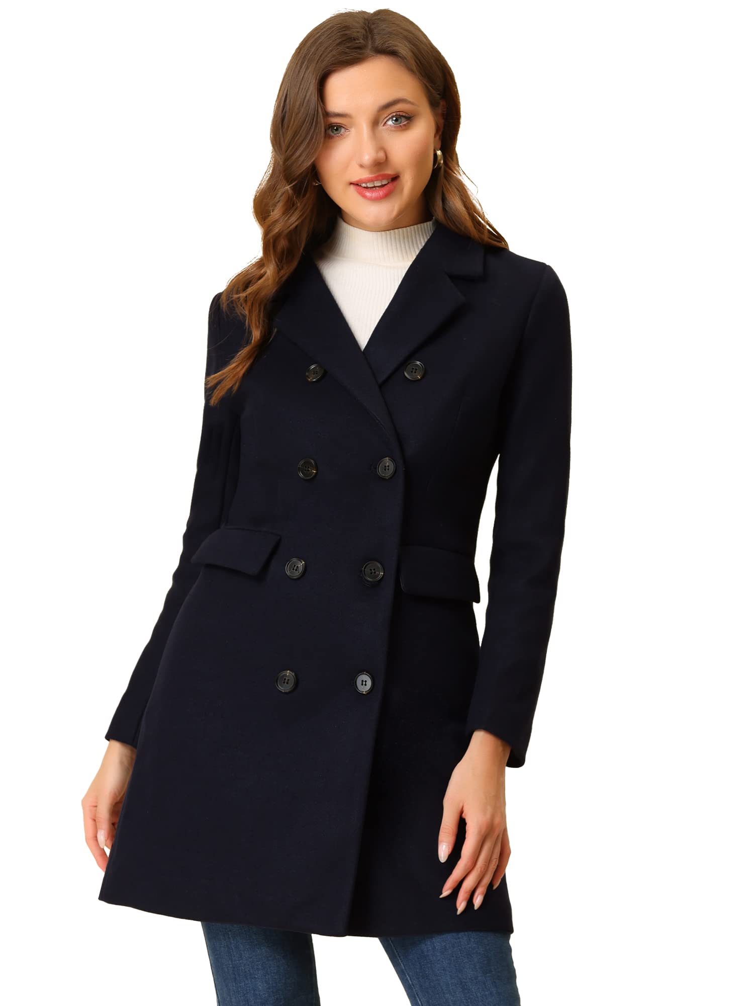 Allegra K Women's Winter Coat Notched Lapel Cross Trench Coat