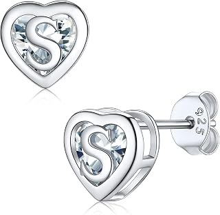 Supcare Valentines Day Gifts for Women, 925 Sterling Silver Letter Earrings, Hypoallergenic Heart-Shaped Letter Earrings - With Gift Packaging