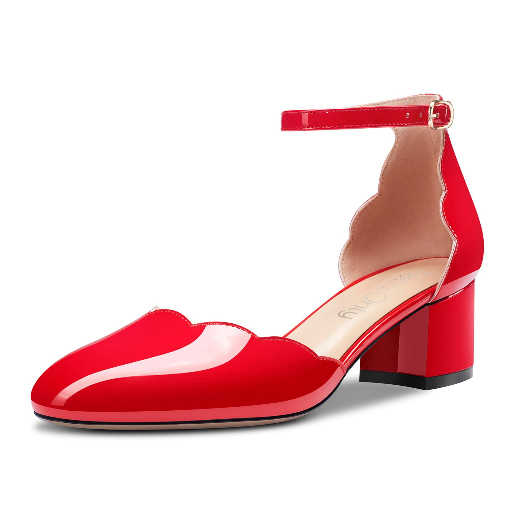 NobleOnly Women's Wide Low Closed Toe Round Toe Strap Ankle Pumps Buckle Closure