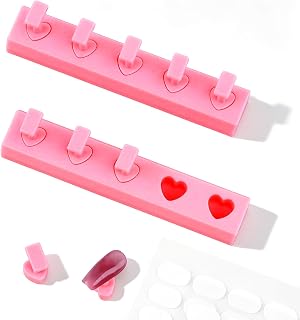 ANGNYA Lot de 2 supports pour ongles à presser - Support non magnétique pour peindre les ongles avec 200 rubans adhésifs double face, pour manucure débutants et professionnels (rose)