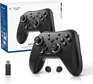 AceGamer Aurora II 2.4G Wireless Bluetooth Controller for PC/Android/Switch/iOS/Switch 2/Steam Deck with Rotary Motors, RGB Hall Effect Joysticks - Upgraded PC Gaming Controller and Back Buttons Lock